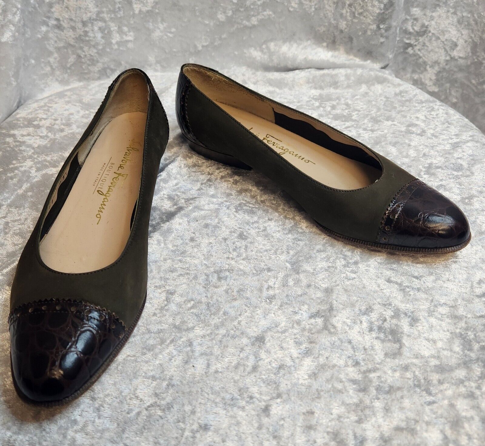 Vintage Salvatore Ferragamo Womens Cap Toe Ballet Flat Shoes-Size 5b